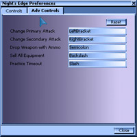 The Night's Edge Configuration menu